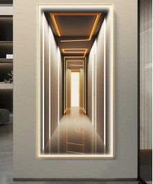 Gold Frame Modern 3D Effect Crystall Procelein Painting With Lighting